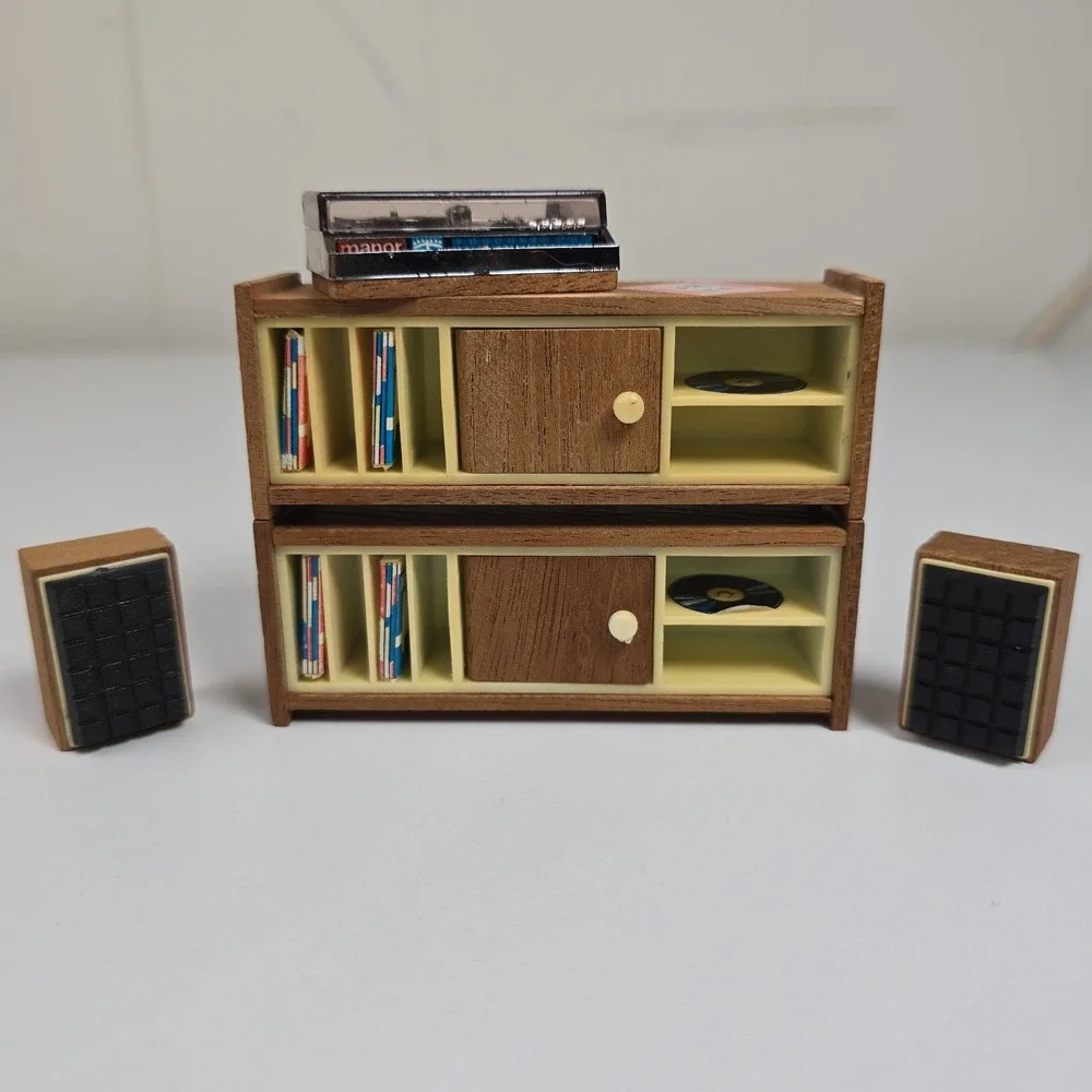 Lundby Dollhouse Record Player Stereo Set with Cabinet & Speakers 70s Beautiful!